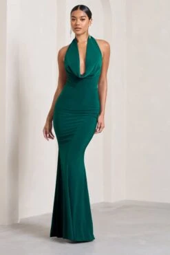 Milani | Bottle Green Backless Cowl Neck Fishtail Maxi Dress -ENY Clothing Shop WB CC HR CL128040047 MilaniBottleGreenBacklessCowlNeckFishtailMaxiDress2