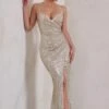 Liora | Champagne Sequin Wrap Front Maxi Dress