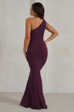 Lilou | Plum One Shoulder Wrap Skirt Maxi Dress -ENY Clothing Shop WB CC HR CL128391 LilouBurgundyOneShoulderWrapSkirtMaxiDress4