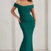 Apolline | Bottle Green Off The Shoulder Ruched Fishtail Maxi Dress