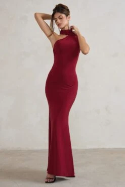 Capucine | Berry Red Asymmetric Draped Maxi Dress -ENY Clothing Shop WB CC HR CL128395 CapucineBerryRedAsymmetricDrapedMaxiDress0