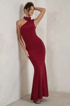 Capucine | Berry Red Asymmetric Draped Maxi Dress -ENY Clothing Shop WB CC HR CL128395 CapucineBerryRedAsymmetricDrapedMaxiDress3