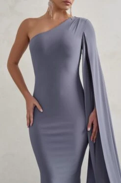 Dominique | Grey One Shoulder Cape Sleeve Bodycon Maxi Dress -ENY Clothing Shop WB CC HR CL128400 DominiqueGreyOneShoulderCapeSleeveBodyconMaxiDress4
