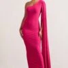 Dominique | Hot Pink One Shoulder Cape Sleeve Bodycon Maxi Dress -ENY Clothing Shop WB CC HR CL128400073 Dominique HotPinkOneShoulderCapeSleeveBodyconMaxiDress1