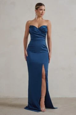 Coraline | Navy Strapless Maxi Dress With Split -ENY Clothing Shop WB CC HR CL128413 CoralineNavyStraplessMaxidressWithSplit1