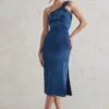 Steffie | Navy Asymmetric Satin Midi Dress 1 Steffie | Navy Asymmetric Satin Midi Dress -ENY Clothing Shop WB CC HR CL128414 SteffieNavyAsymmetricSatinMidiDress0