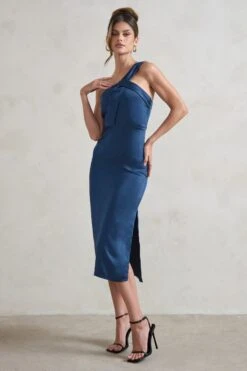 Steffie | Navy Asymmetric Satin Midi Dress -ENY Clothing Shop WB CC HR CL128414 SteffieNavyAsymmetricSatinMidiDress1