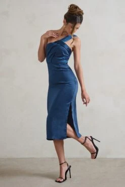 Steffie | Navy Asymmetric Satin Midi Dress -ENY Clothing Shop WB CC HR CL128414 SteffieNavyAsymmetricSatinMidiDress2