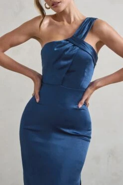 Steffie | Navy Asymmetric Satin Midi Dress -ENY Clothing Shop WB CC HR CL128414 SteffieNavyAsymmetricSatinMidiDress3