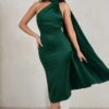 Madame | Bottle Green Satin Asymmetric Scarf Neck Backless Midi Dress -ENY Clothing Shop WB CC HR CL128417 MadameBottleGreenSatinAsymmetricScarfNeckBacklessMidiDress2