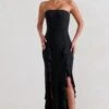 Susan | Black Bandeau Maxi Dress With Ruffled Splits