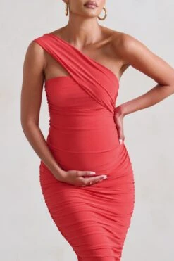 Contour | Coral Maternity One Shoulder Bodycon Midi Dress -ENY Clothing Shop WB CC HR CL128470 ContourCoralMaternityOneShoulderBodyconMidiDress4