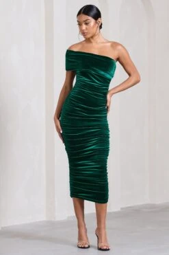 Remember Me | Bottle Green Velvet One Shoulder Midi Dress -ENY Clothing Shop WB CC HR CL128809047 RememberMeBottleGreenVelvetOneShoulderMidiDress2 a3abd6ae 33e1 4904 9aa7 b73bd6cd68dc