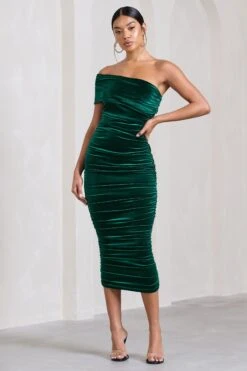 Remember Me | Bottle Green Velvet One Shoulder Midi Dress -ENY Clothing Shop WB CC HR CL128809047 RememberMeBottleGreenVelvetOneShoulderMidiDress3 5a4e358a 6dcd 4173 95fb a32f713531a3