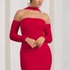 Thea | Red Ruched Long-Sleeved Bodycon Mini Dress With Halter Collar -ENY Clothing Shop WB CC HR CL128828005 Thea RedRuchedLong SleevedBodyconMiniDressWithHalterCollar0