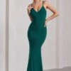 Naya | Bottle Green Strappy V-Neck Fishtail Maxi Dress -ENY Clothing Shop WB CC HR CL128879047 NayaBottleGreenStrappyV NeckFishtailMaxiDress2