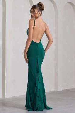 Naya | Bottle Green Strappy V-Neck Fishtail Maxi Dress -ENY Clothing Shop WB CC HR CL128879047 NayaBottleGreenStrappyV NeckFishtailMaxiDress5