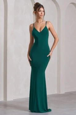 Naya | Bottle Green Strappy V-Neck Fishtail Maxi Dress -ENY Clothing Shop WB CC HR CL128879047 NayaBottleGreenStrappyV NeckFishtailMaxiDress6