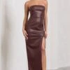 Marlene | Burgundy Faux Leather Strapless Bandeau Split Maxi Dress -ENY Clothing Shop WB CC HR CL128890069 MarleneBurgundyFauxLeatherStraplessBandeauSplitMaxiDress3