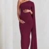 Amaryllis | Burgundy Maternity One Shoulder Maxi Dress With Cape Sleeve -ENY Clothing Shop WB CC HR CL129202 AmaryllisBurgundyMaternityOneShoulderMaxiDresswithCapeSleeve3 59862f3d ff92 4063 a4e5 09484dfa3be3