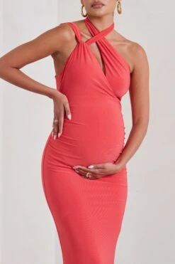 Alba | Coral Maternity Halter Asymmetric Maxi Dress With Cut Out -ENY Clothing Shop WB CC HR CL129208 AlbaCoralMaternityHalterAsymmetricMaxiDresswithCutOut3
