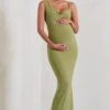 Phantasy | Olive Green Maternity Cowl Neck Maxi Dress