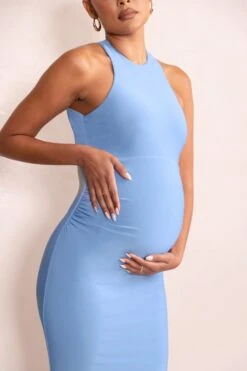 Nyssa | Powder Blue High Neck Sleeveless Maternity Maxi Dress -ENY Clothing Shop WB CC HR CL129214 NyssaPowderBlueHighNeckSleevelessMaternityMaxiDress5