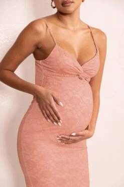 Nelly | Nude Maternity Cami Midi Dress With Twist Plunge -ENY Clothing Shop WB CC HR CL129224 NellyNudeMaternityCamiMidiDresswithTwistPlunge3