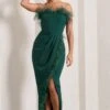 Cosmo | Bottle Green Bandeau Feather Corset Split Maxi Dress -ENY Clothing Shop WB CC HR CL129242047 CosmoBottleGreenBandeauFeatherCorsetSplitMaxiDress1 a551f81c b923 48f2 aded 630c22fd3cb2