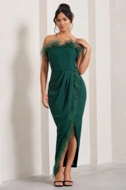 Cosmo | Bottle Green Bandeau Feather Corset Split Maxi Dress 11 Cosmo | Bottle Green Bandeau Feather Corset Split Maxi Dress -ENY Clothing Shop WB CC HR CL129242047 CosmoBottleGreenBandeauFeatherCorsetSplitMaxiDress2 769d029c 23e5 4965 b621 e209b668b54d