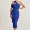 Cici | Cobalt Blue Asymmetric One Shoulder Ruched Midi Dress -ENY Clothing Shop WB CC HR CL129294071 CiciCobaltBlueAsymmetricOneShoulderRuchedMidiDress0