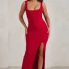 Madeline | Red Sleeveless Thigh Split Maxi Dress -ENY Clothing Shop WB CC HR CL129338 MadelineRedSleevelessThighSplitMaxiDress2