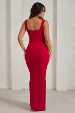 Madeline | Red Sleeveless Thigh Split Maxi Dress -ENY Clothing Shop WB CC HR CL129338 MadelineRedSleevelessThighSplitMaxiDress5