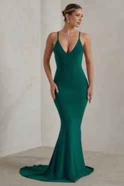 Endless Love | Green Backless Knot Detail Fishtail Maxi Dress -ENY Clothing Shop WB CC HR CL129343 EndlessLoveBottleGreenBacklessKnotDetailFishtailMaxiDress2