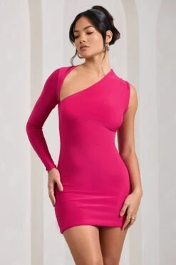 Siren | Hot Pink One Shoulder Bodycon Mini Dress -ENY Clothing Shop WB CC HR CL129344073 SirenHotPinkOneShoulderBodyconDress0