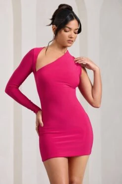 Siren | Hot Pink One Shoulder Bodycon Mini Dress -ENY Clothing Shop WB CC HR CL129344073 SirenHotPinkOneShoulderBodyconDress3