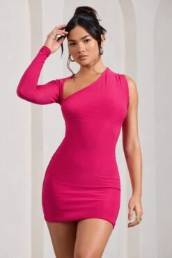 Siren | Hot Pink One Shoulder Bodycon Mini Dress -ENY Clothing Shop WB CC HR CL129344073 SirenHotPinkOneShoulderBodyconDress4