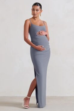 Aurelia | Grey Maternity Cami Maxi Dress With Split -ENY Clothing Shop WB CC HR CL129397 AureliaGreyMaternityCamiMaxiDressWithSplit0 03ba76bc 0560 4dbb 85da 94fe31c98afc