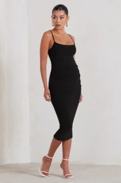Raquel | Black Maternity Cami Midi Dress With Split -ENY Clothing Shop WB CC HR CL129398 Raquel BlackMaternityCamiMidiDressWithSplit0