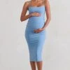 Raquel | Powder Blue Maternity Cami Midi Dress With Split