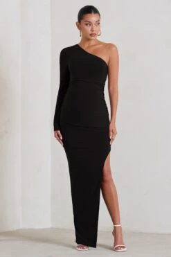 Paloma | Black Maternity One Sleeve Asymmetric Maxi Dress -ENY Clothing Shop WB CC HR CL129400 PalomaBlackMaternityOneSleeveAsymmetricMaxiDress0