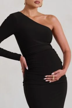 Paloma | Black Maternity One Sleeve Asymmetric Maxi Dress -ENY Clothing Shop WB CC HR CL129400 PalomaBlackMaternityOneSleeveAsymmetricMaxiDress2