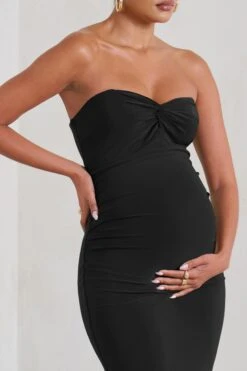 Evita | Black Maternity Sweetheart Twist Detail Midi Dress -ENY Clothing Shop WB CC HR CL129401 EvitaBlackMaternitySweetheartTwistDetailMaxiDress4