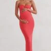 Evita | Coral Maternity Sweetheart Twist Detail Midi Dress -ENY Clothing Shop WB CC HR CL129401 EvitaCoralMaternitySweetheartTwistDetailMaxiDress0