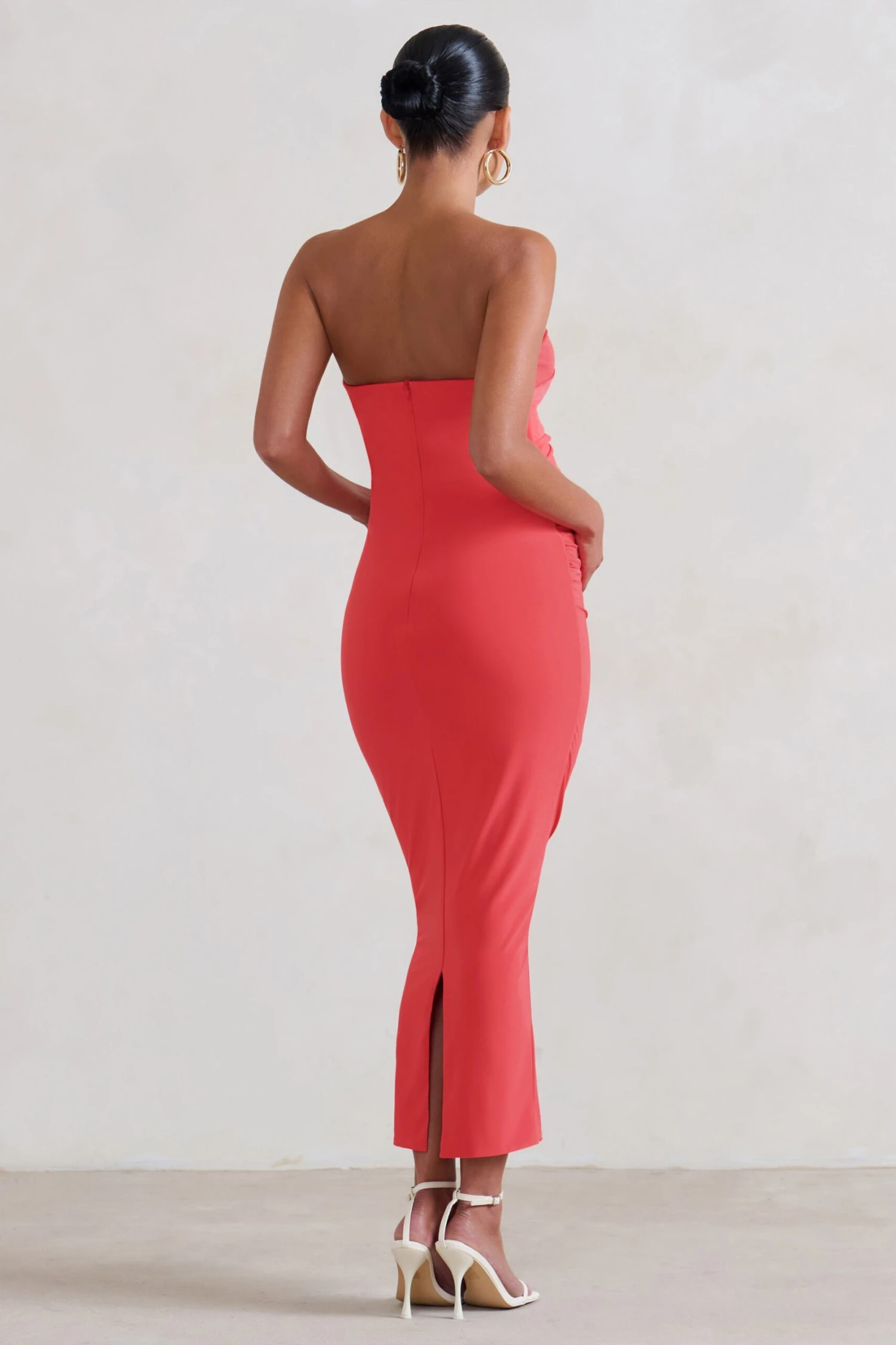 Evita | Coral Maternity Sweetheart Twist Detail Midi Dress 4 Evita | Coral Maternity Sweetheart Twist Detail Midi Dress - Image 2