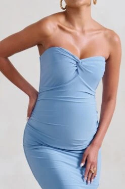 Evita | Powder Blue Maternity Sweetheart Twist Detail Midi Dress -ENY Clothing Shop WB CC HR CL129401 EvitaPowderBlueMaternitySweetheartTwistDetailMaxiDress4