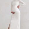 Alejandra | White Maternity Long Sleeve High Neck Maxi Dress -ENY Clothing Shop WB CC HR CL129402 AlejandraWhiteMaternityLongSleeveHighNeckMaxiDress0