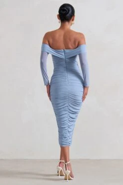 Neva | Ice Blue Bardot Twist Midi Dress -ENY Clothing Shop WB CC HR CL129406 Neva IceBlueBardotTwistMidiDress3
