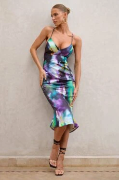 Graciella | Watercolour Print Satin Cami Midi Dress -ENY Clothing Shop WB CC HR CL129494 GraciellaAbstractBlackPrintSatinCamiMidiDress2