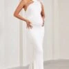 Sylvia | White Ruched Asymmetric Maternity Maxi Dress With Wrap-Collar -ENY Clothing Shop WB CC HR CL129575005 SylviaWhiteRuchedAsymmetricMaternityMaxiDressWithWrap Collar1